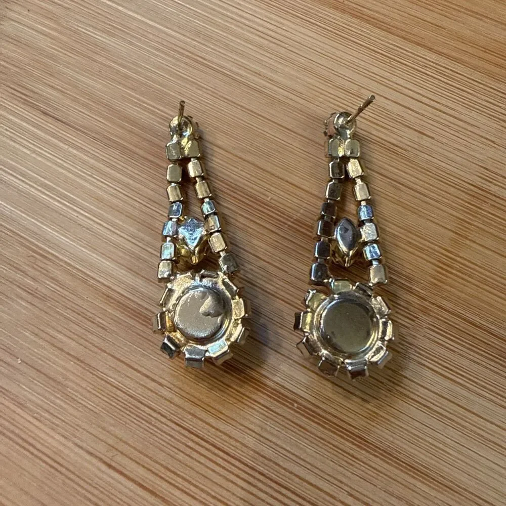 Yellowstone Crystal Dangle Drop Earrings Vintage Unbranded